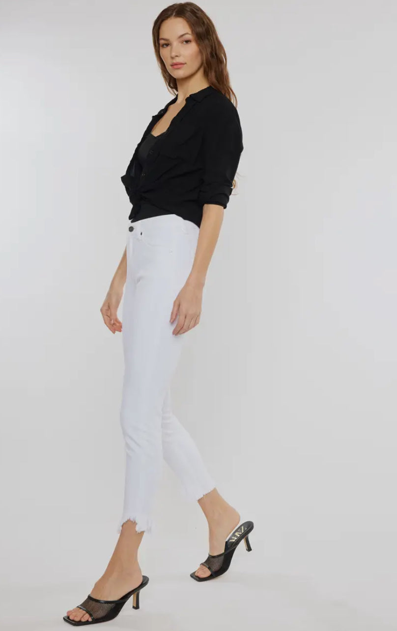 KanCan White Cropped Jeans With Frayed Hem