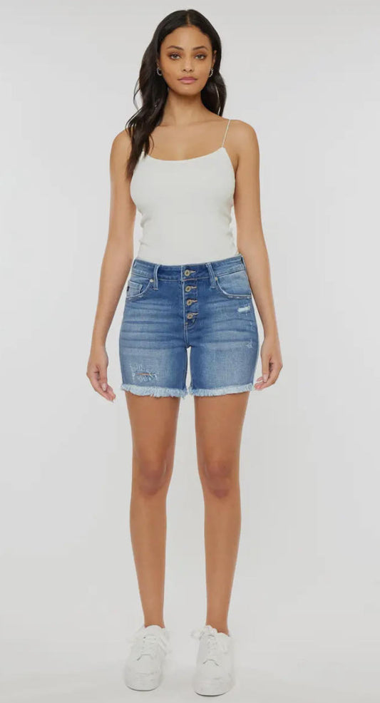 KanCan Button Up Shorts With Frayed Hem