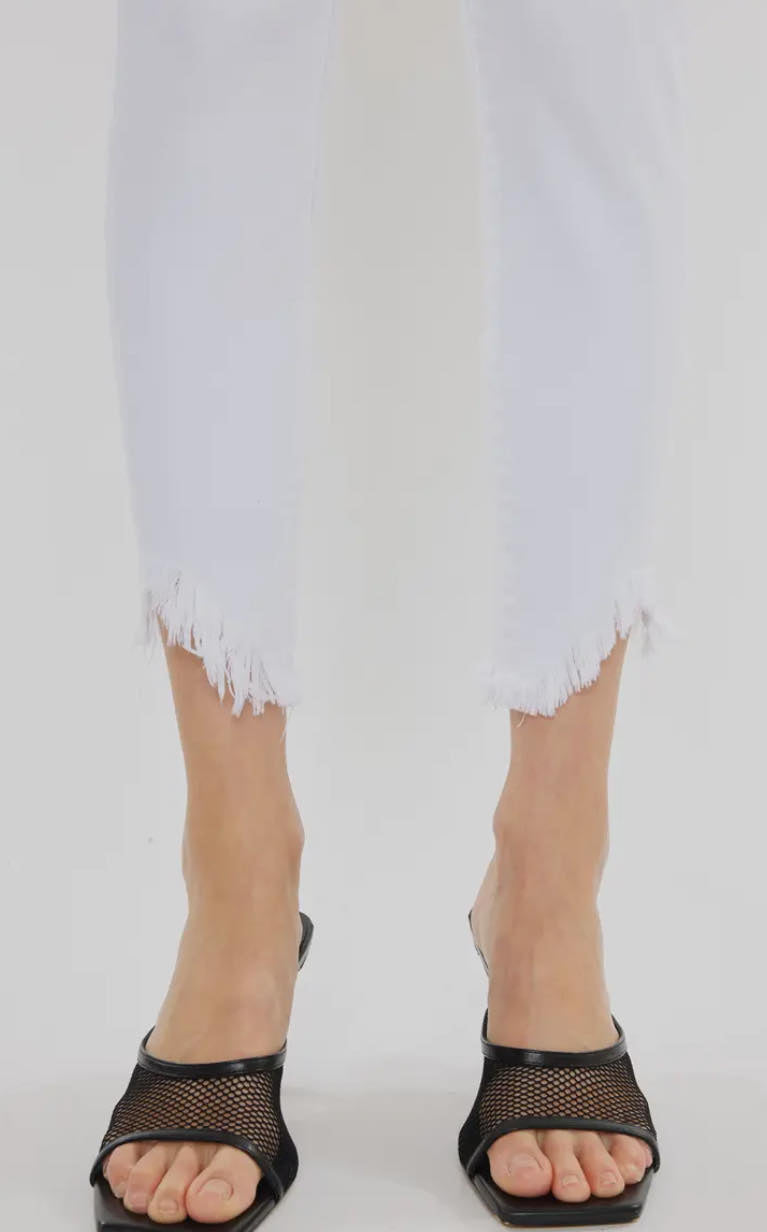 KanCan White Cropped Jeans With Frayed Hem