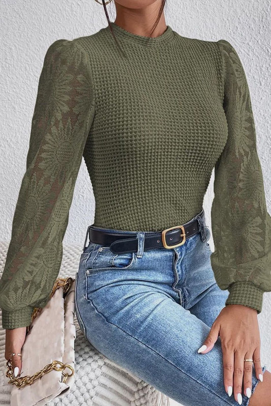 Sunflower Mesh Bubble Sleeve Top