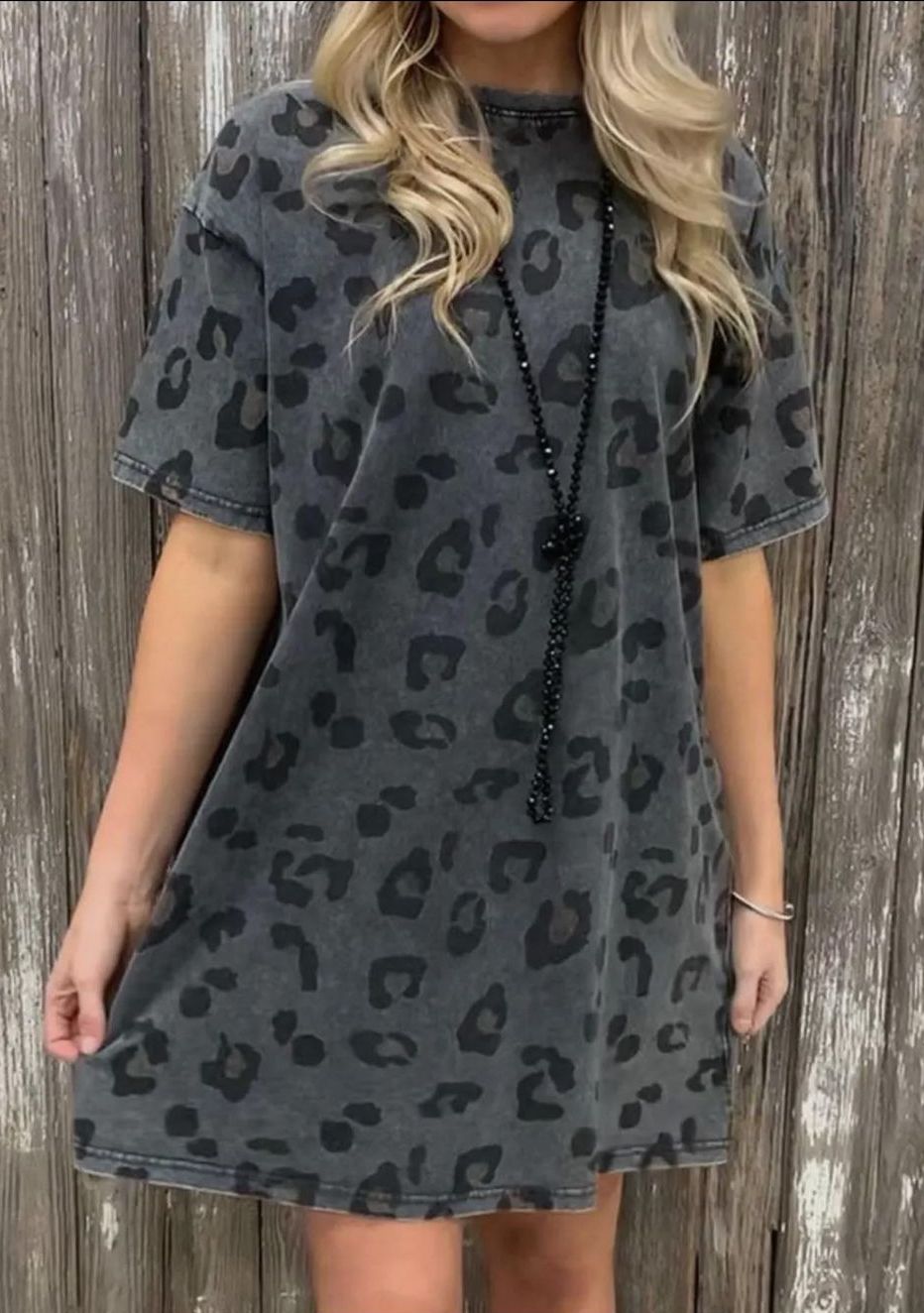 Vintage Stone Wash Leopard Pocket Mini Dress