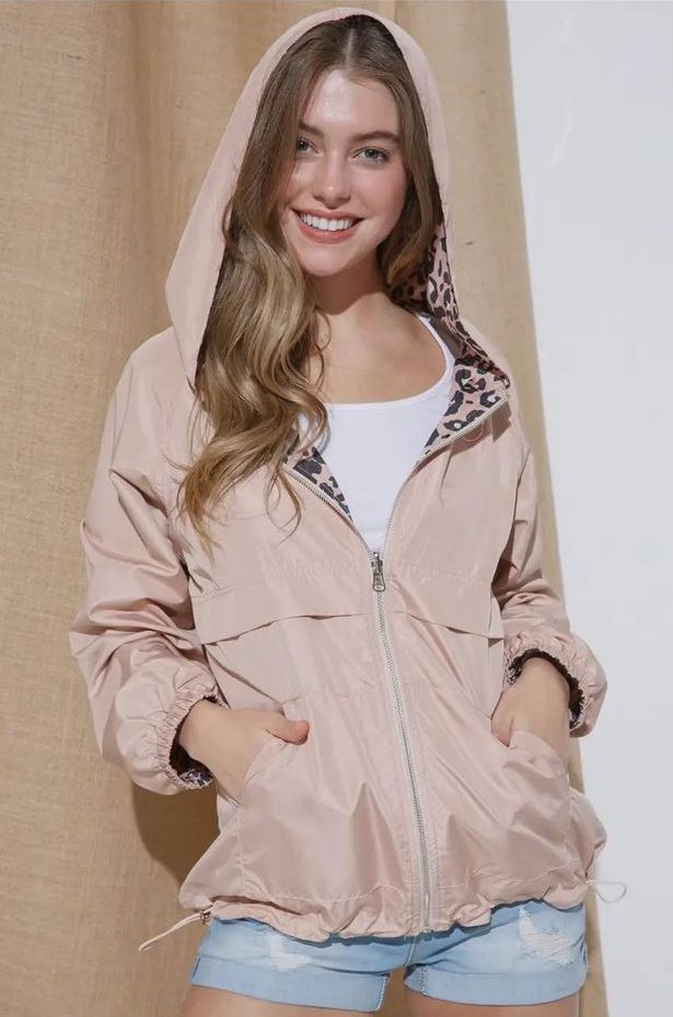 Reversible Contrast Print Zipup Windbreaker Hoodie