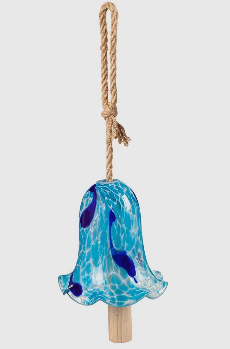 Art Glass Speckle Blue Floral Bell Chime