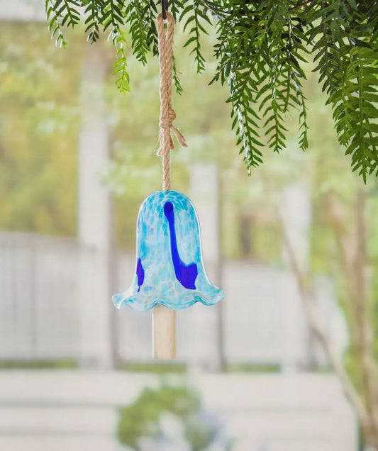 Art Glass Speckle Blue Floral Bell Chime