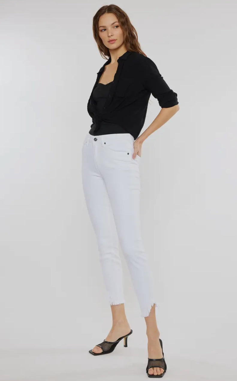 KanCan White Cropped Jeans With Frayed Hem