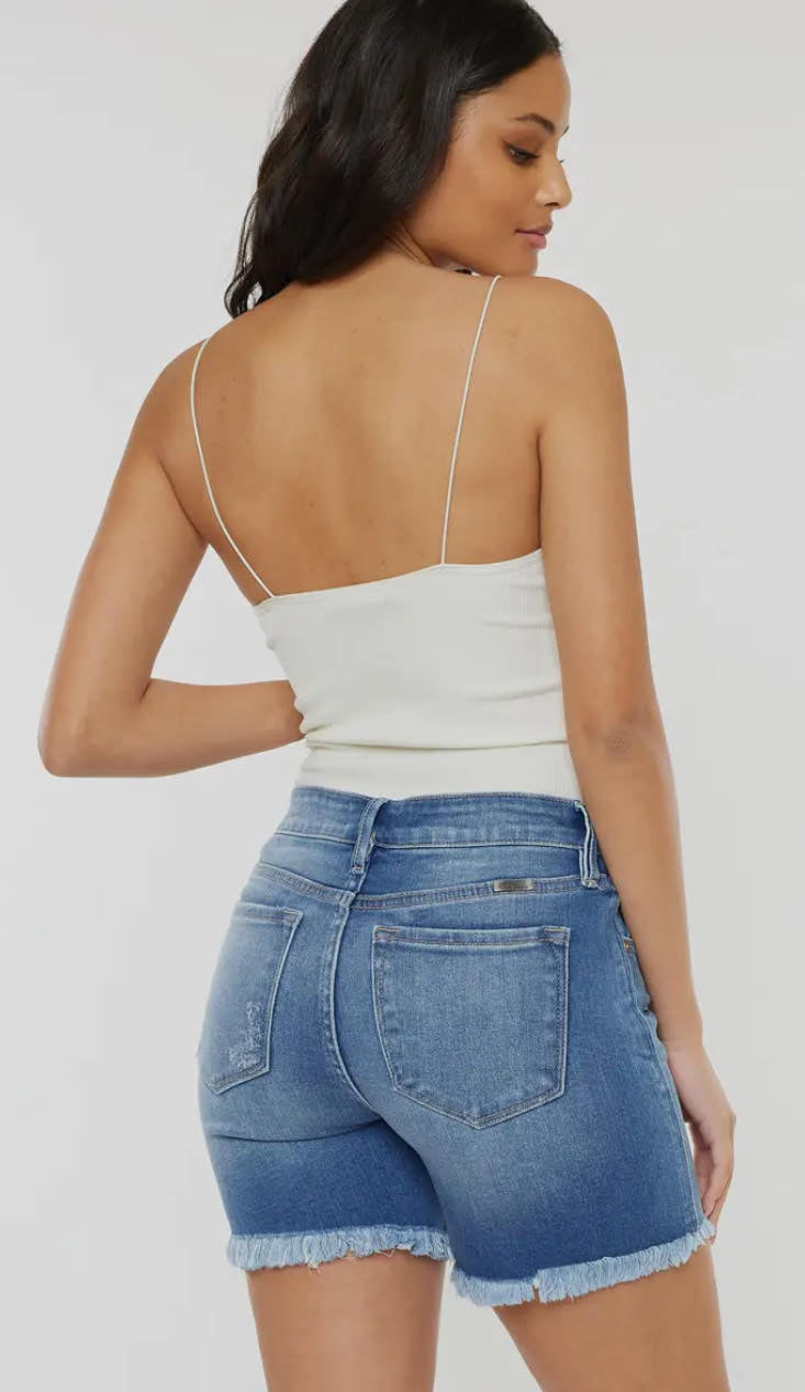 KanCan Button Up Shorts With Frayed Hem