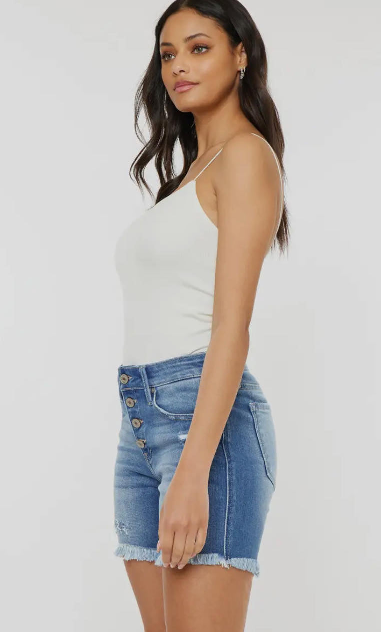 KanCan Button Up Shorts With Frayed Hem