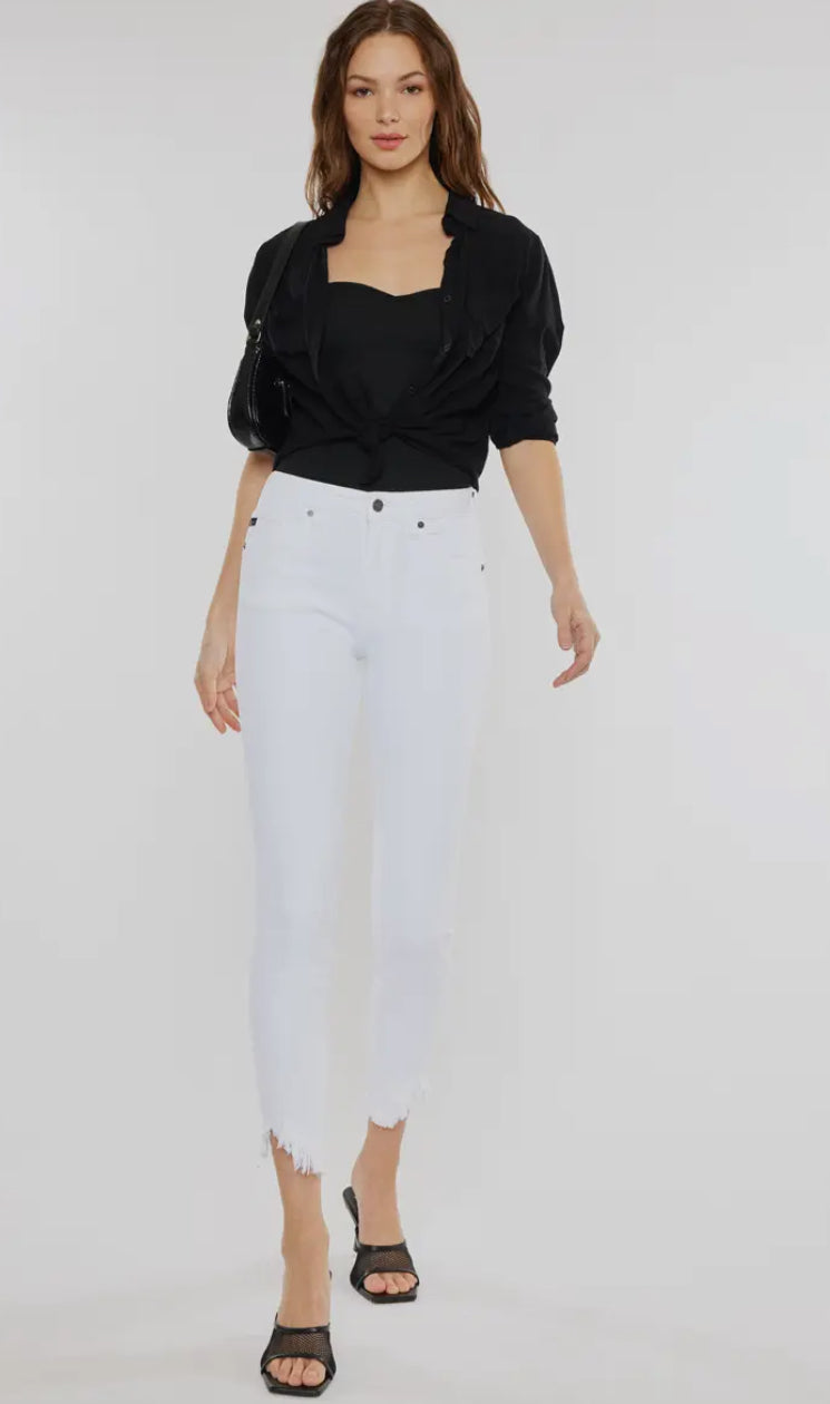 KanCan White Cropped Jeans With Frayed Hem