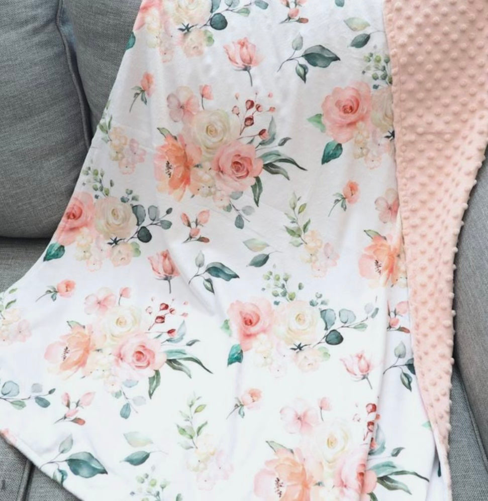 Baby & Toddler Minky Blanket - Honey Lemonade Peach Floral