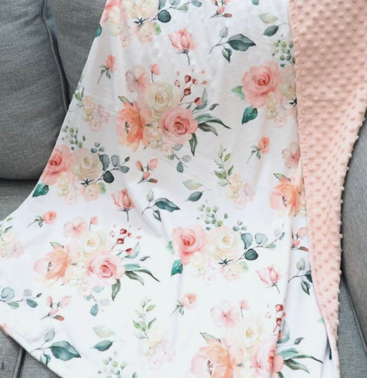 Baby & Toddler Minky Blanket - Honey Lemonade Peach Floral