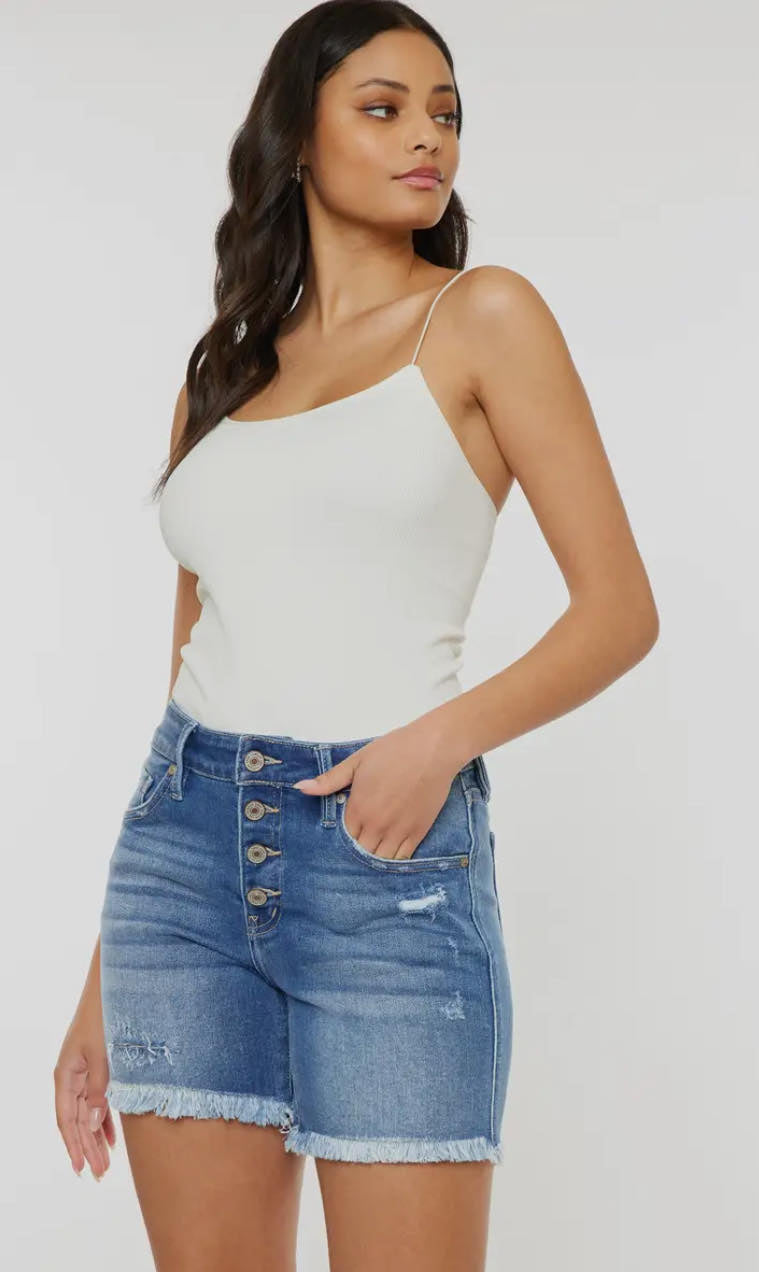 KanCan Button Up Shorts With Frayed Hem