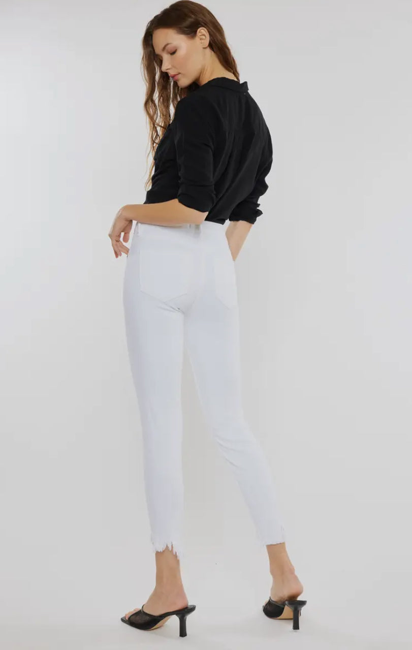 KanCan White Cropped Jeans With Frayed Hem