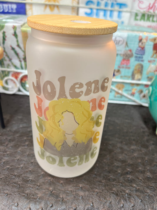 Frosted beer can glass with bamboo top