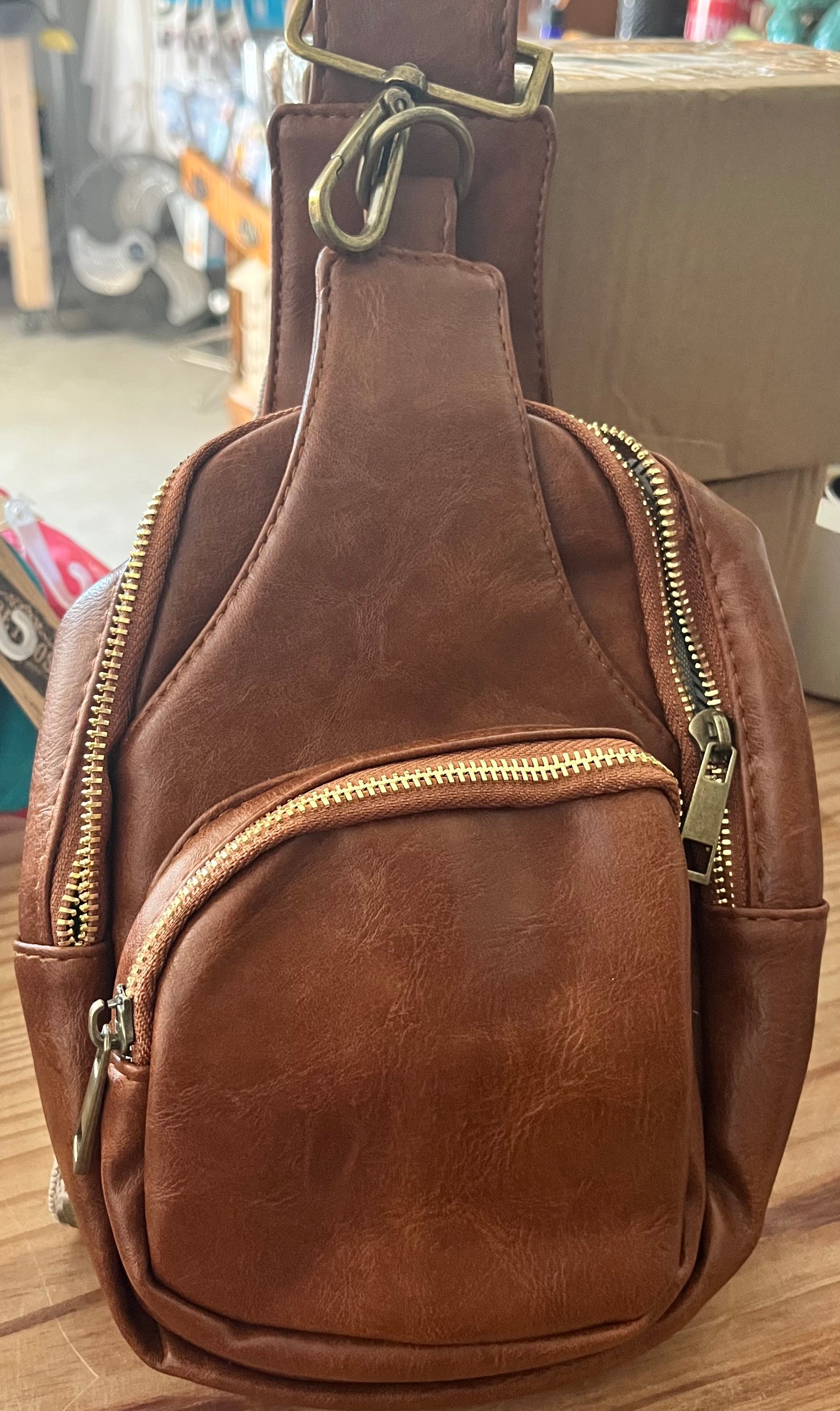 Leather Sling Bags with Woven Strap