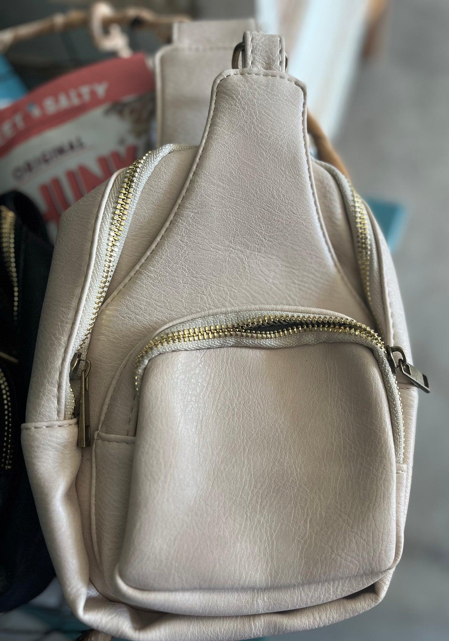 Leather Sling Bags with Woven Strap