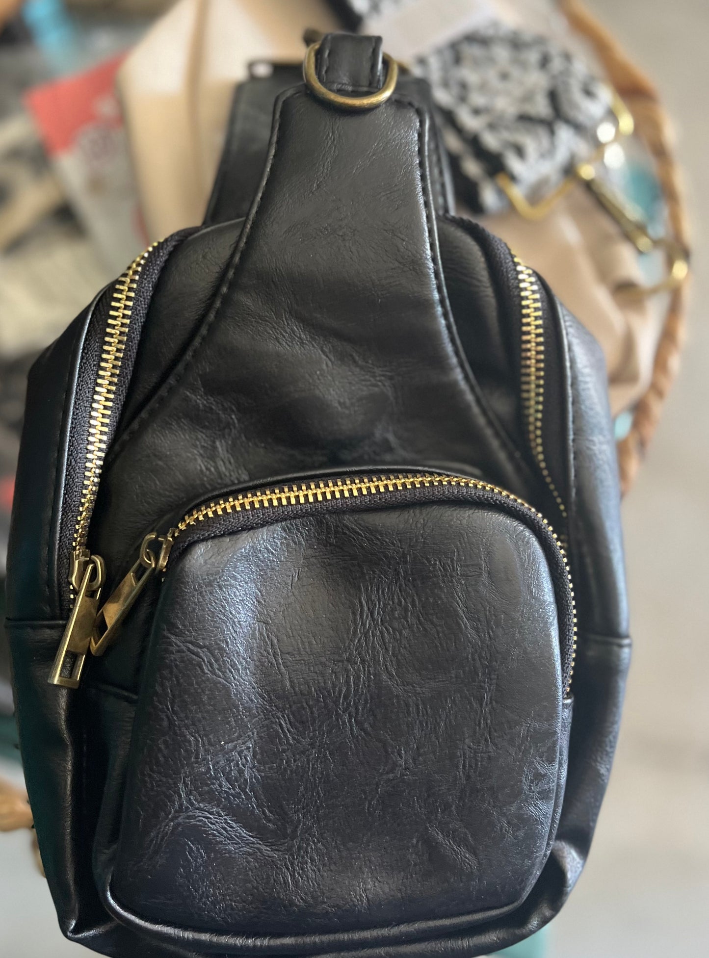 Leather Sling Bags with Woven Strap