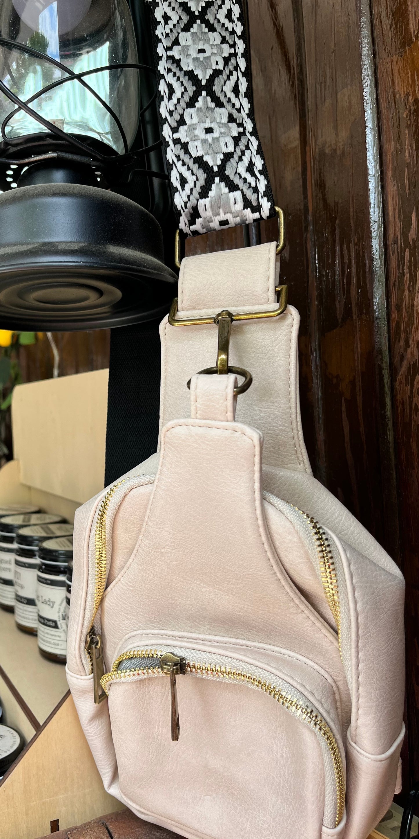 Leather Sling Bags with Woven Strap