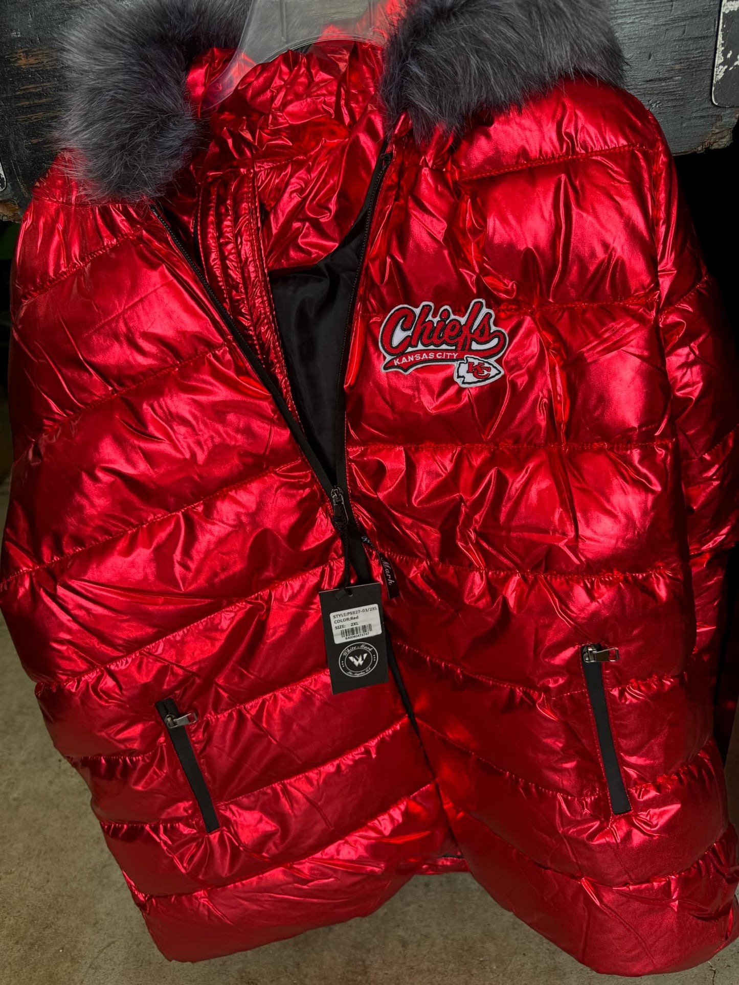 Chiefs Metallic Puffer Coat   **If sold out, order now to get on the waitlist to reserve yours.  Credit cards will not be charged until item is ready to ship, usually within 10 days.**