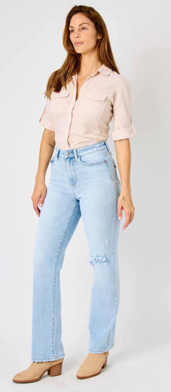 Judy Blue High Waist 90's Back Rip Straight Denim