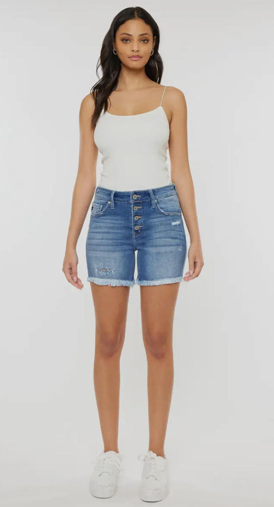 Kan Can Button Up Shorts With Frayed Hem