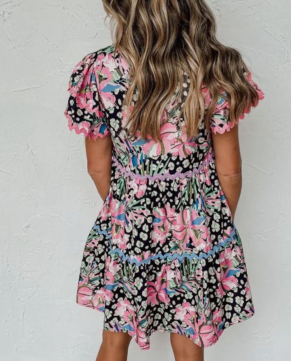 Leopard Floral Short Sleeve Dress