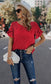 Red Solid Round Neck Ruffle Loose Fit Top