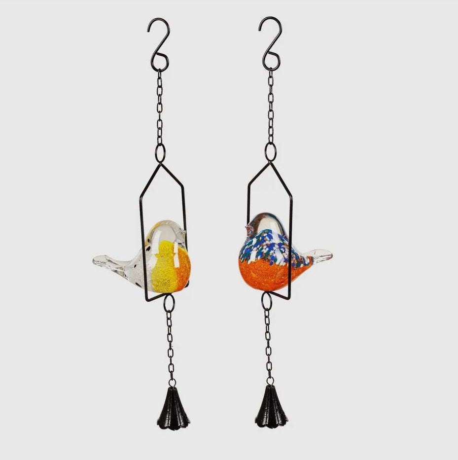 Blown Glass Swinging Bird With Bell Chime