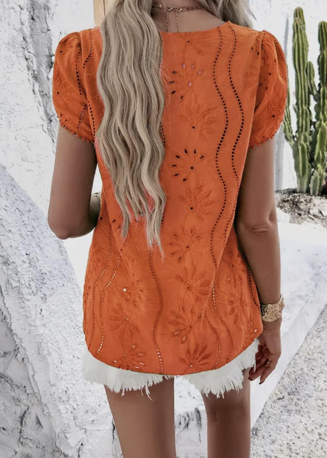 Orange Round Neck Short Sleeve Top