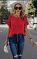 Red Solid Round Neck Ruffle Loose Fit Top