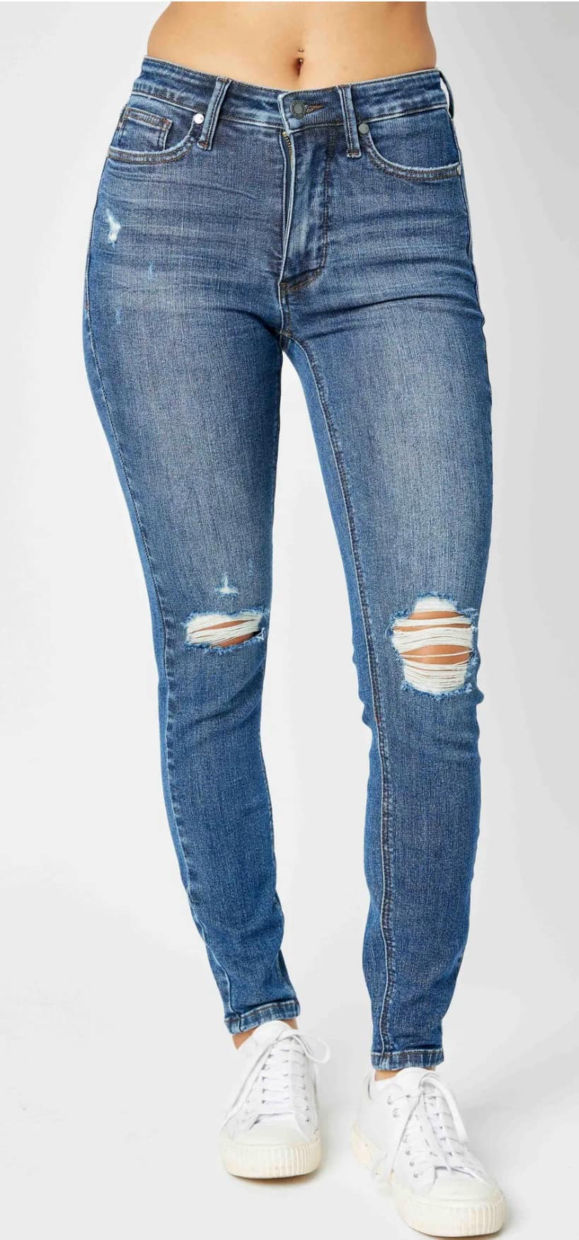 Judy Blue Mid Rise Tummy Control Destroy Skinny Denim