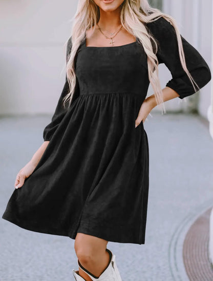 Suede-like Square Neck Dress