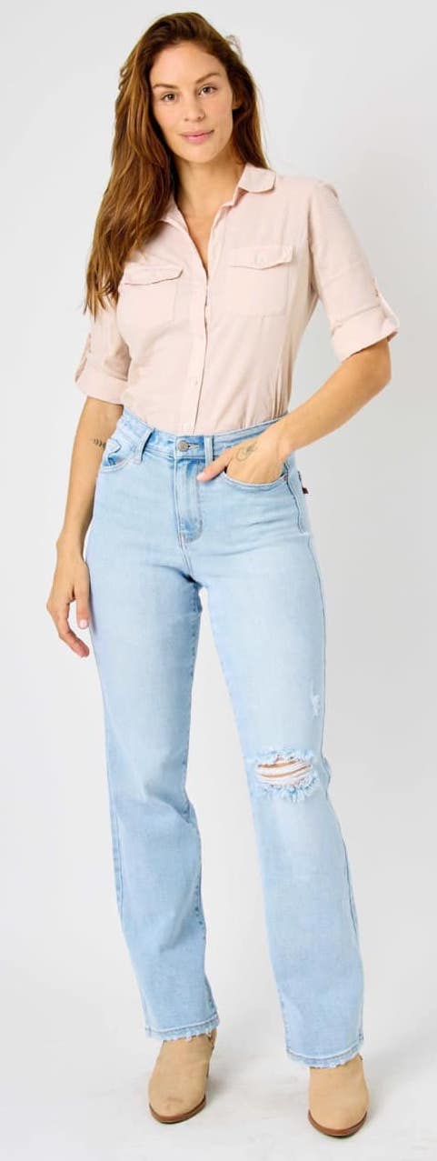 Judy Blue High Waist 90's Back Rip Straight Denim