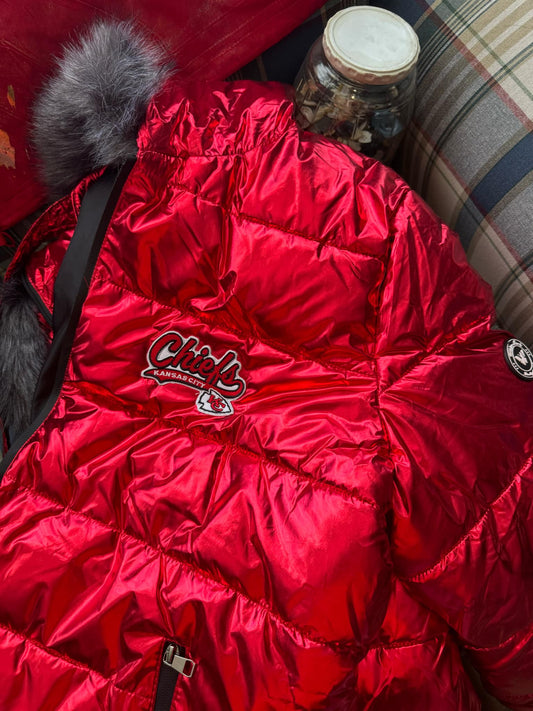 Chiefs Metallic Puffer Coat   **If sold out, order now to get on the waitlist to reserve yours.  Credit cards will not be charged until item is ready to ship, usually within 10 days.**