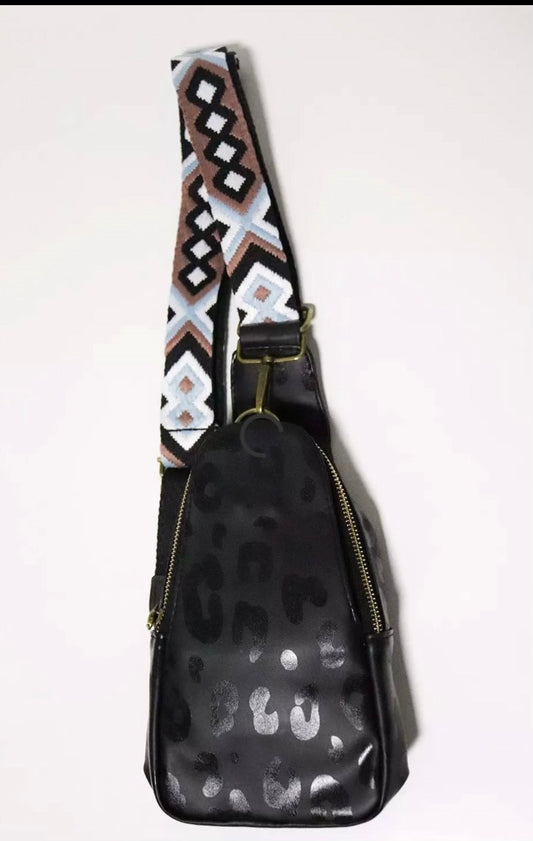 Crossbody Aztec Strap Leopard Print Bag