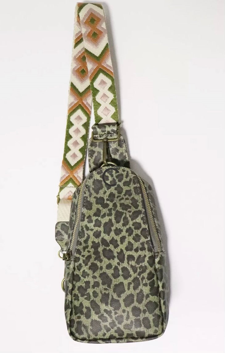 Aztec Strap Leopard Print Crossbody Bag